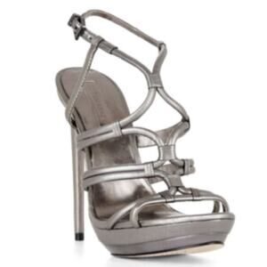 BCBGMaxAzria Silver Chrome Metallic Stilleto Gladiator Heels‎ Size 8.5